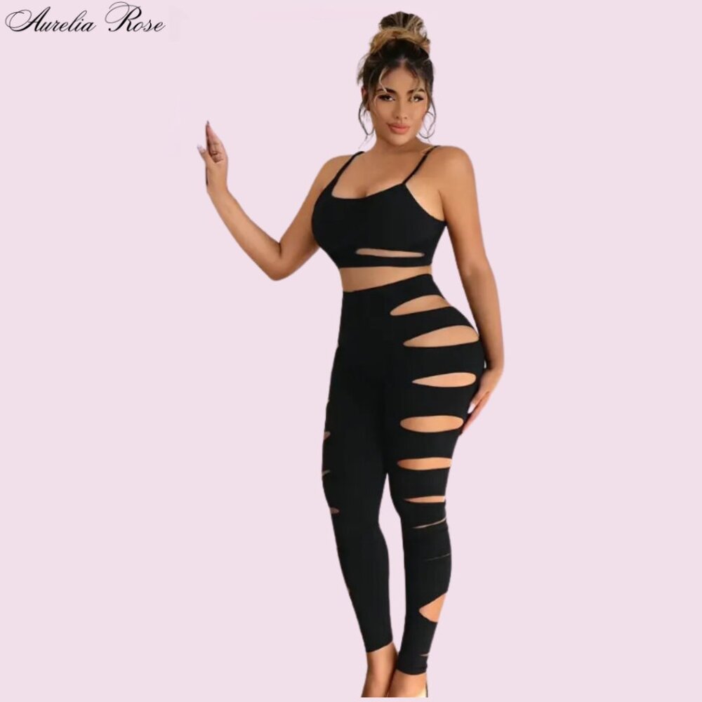 🫦 Stretchy Ripped High Waist Cutout Leggings